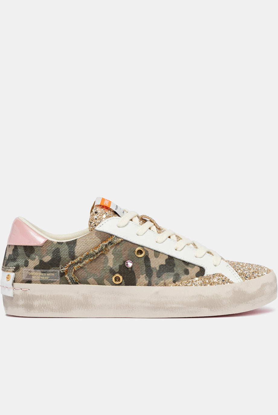 Crime London camouflage distressed trainers side view