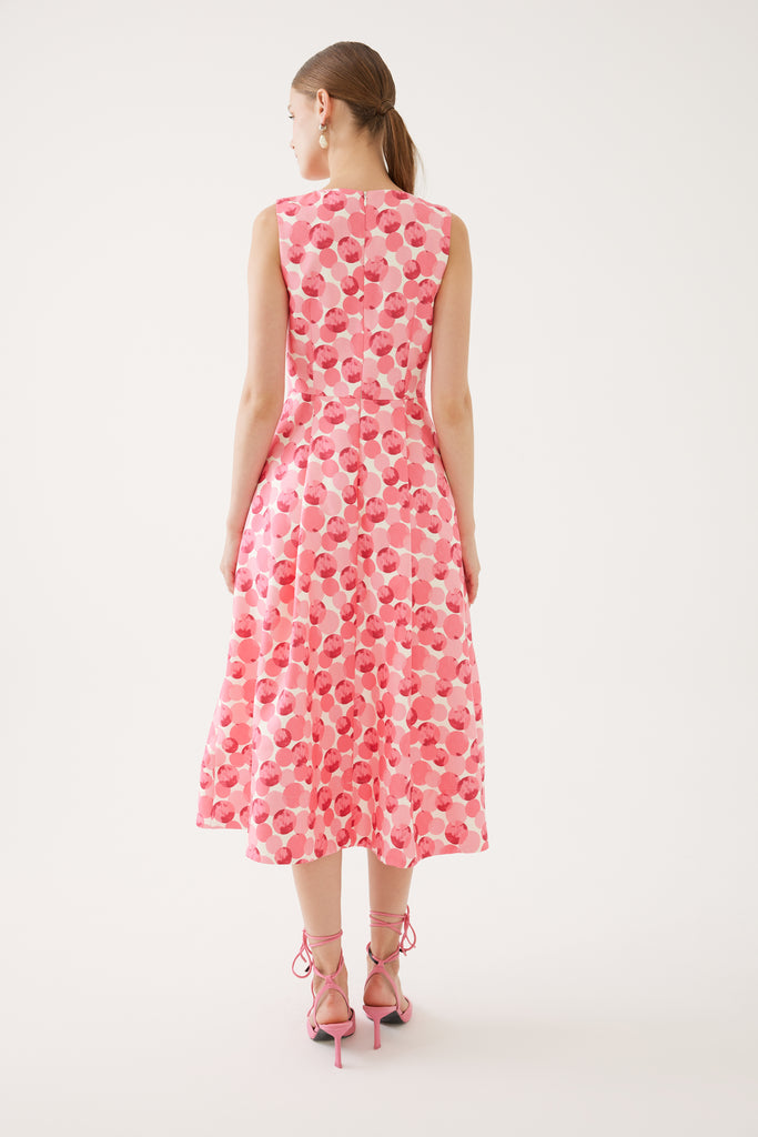 Exquise Pink Dot Print Sleeveless Volume Midi Dress From Dress