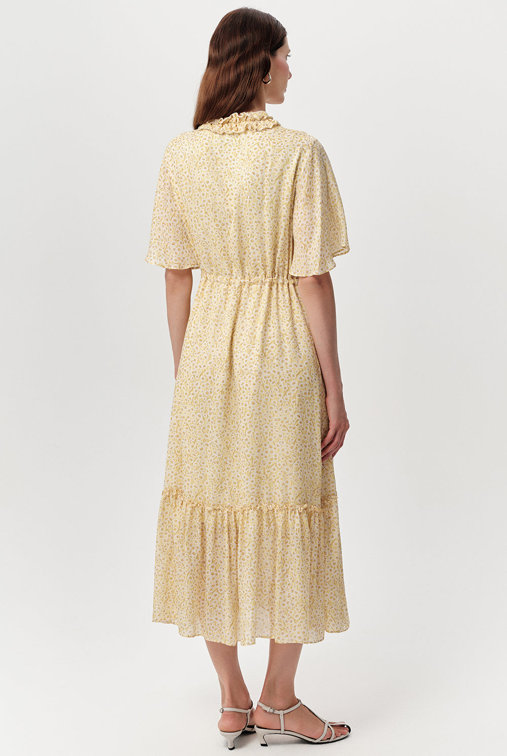 Exquise Douglas yellow daisy print midi dress back view