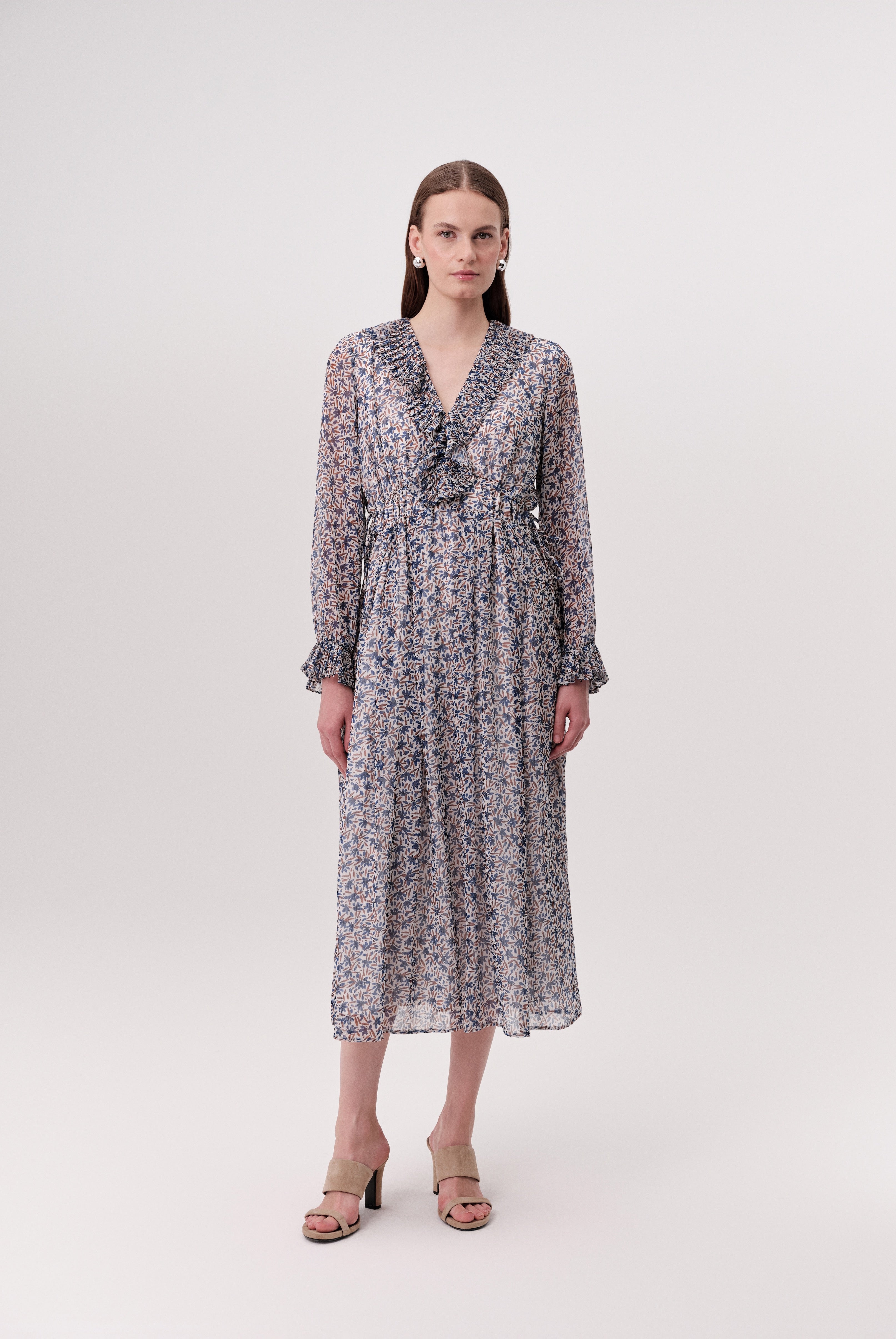 Exquise Katy ruffle neck midi dress