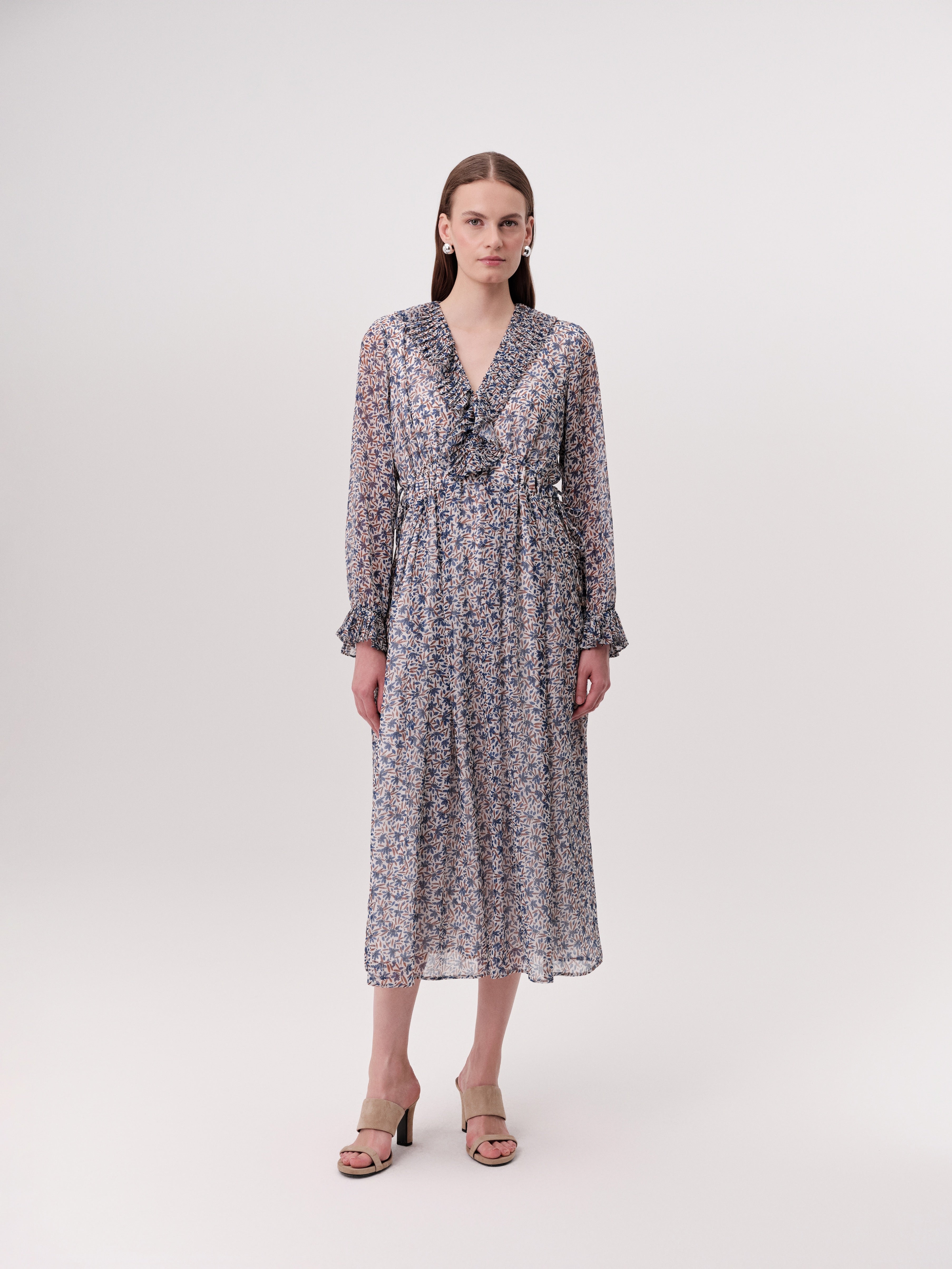 Exquise Katy ruffle neck midi dress