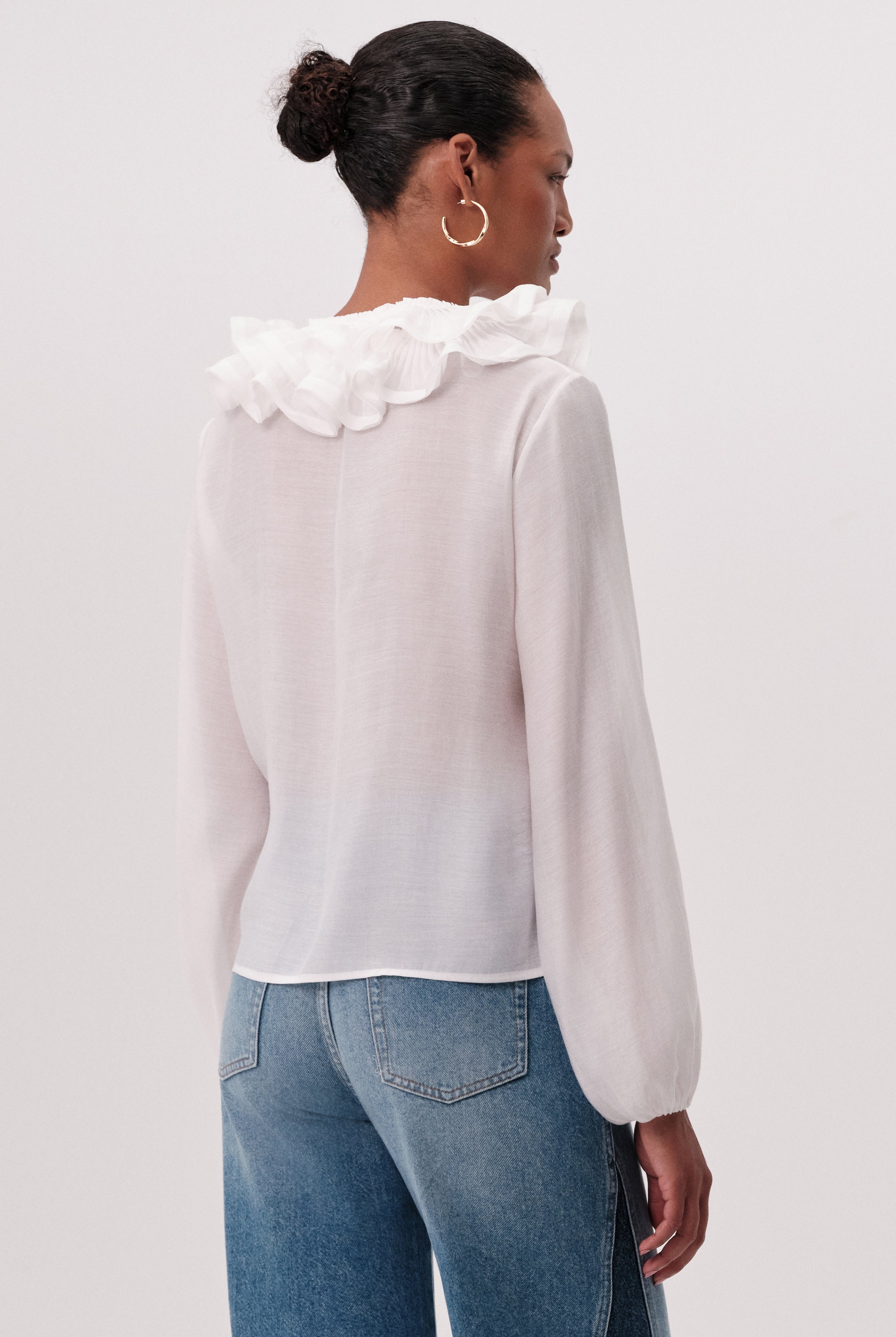 Exquise Keely white frill neck blouse back