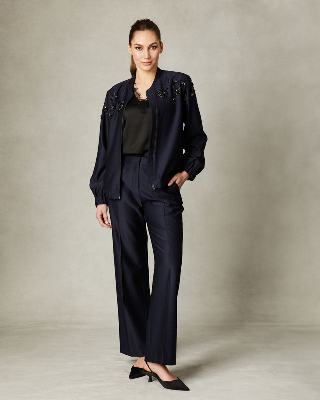 Fee G Avery Lustrous satin wide-leg trousers for evening elegance.