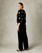 Back view of Fee G Athena black velvet jacket with bead detailing