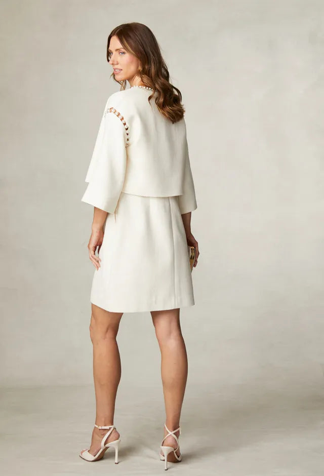 Fee G Nancy cream jacket back view showing cropped length