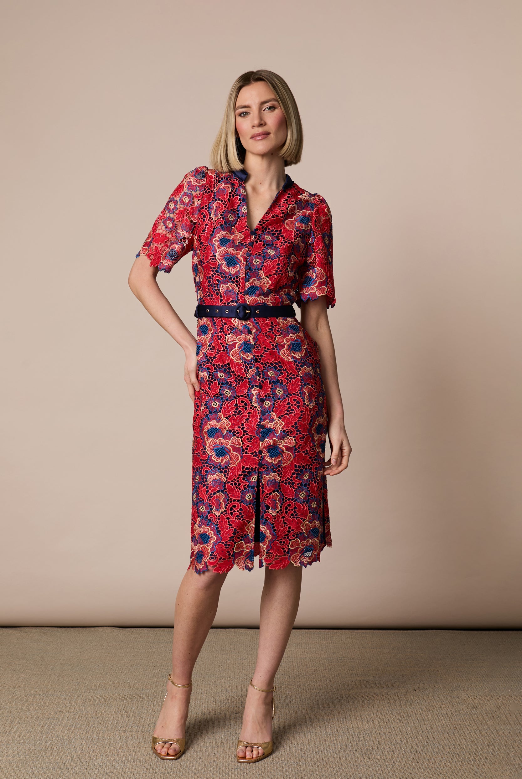 Fee G Stella floral lace wedding mother of the bride midi dress