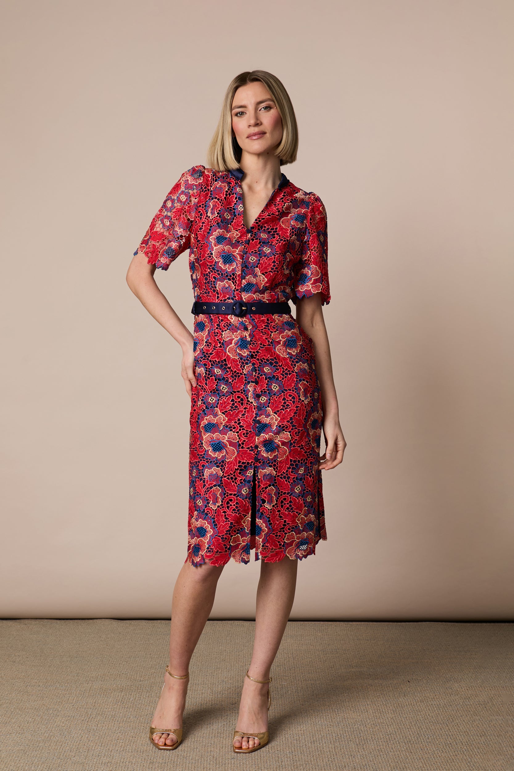Fee G Stella floral lace wedding mother of the bride midi dress