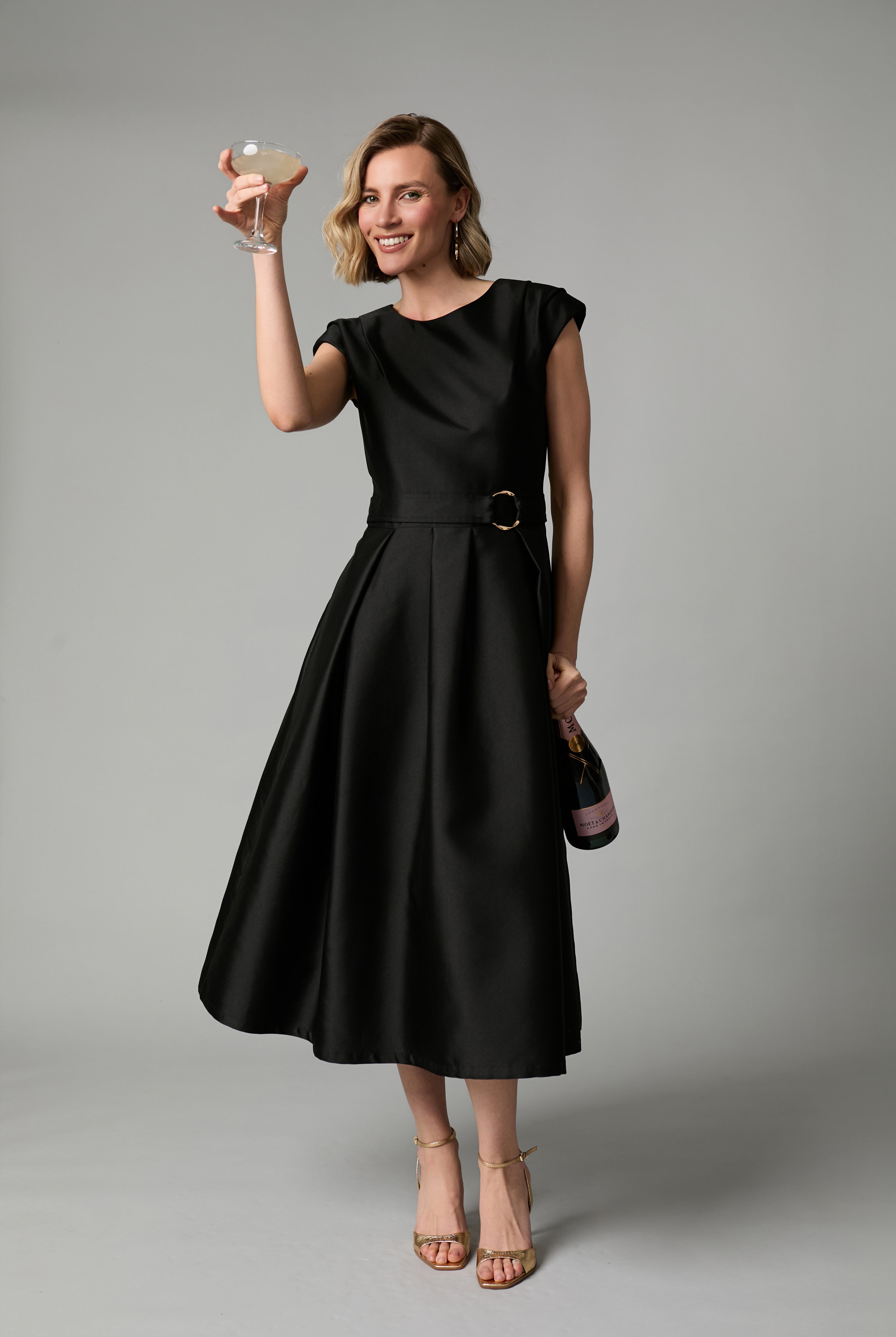 Fee G Grace Grace black A-line midi party dress with pockets