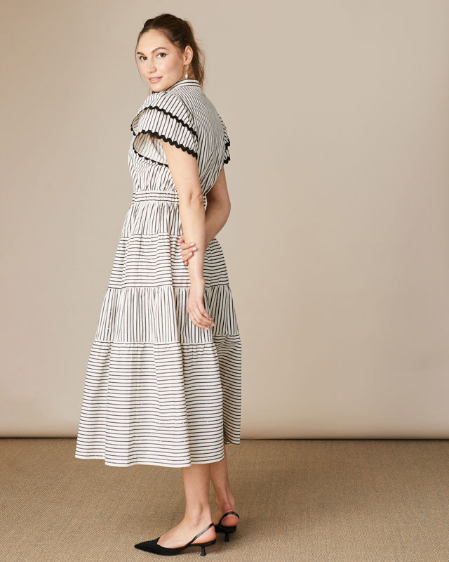 Fee G Zoe dress with sparkle embellishment and flared a-line tiered hem