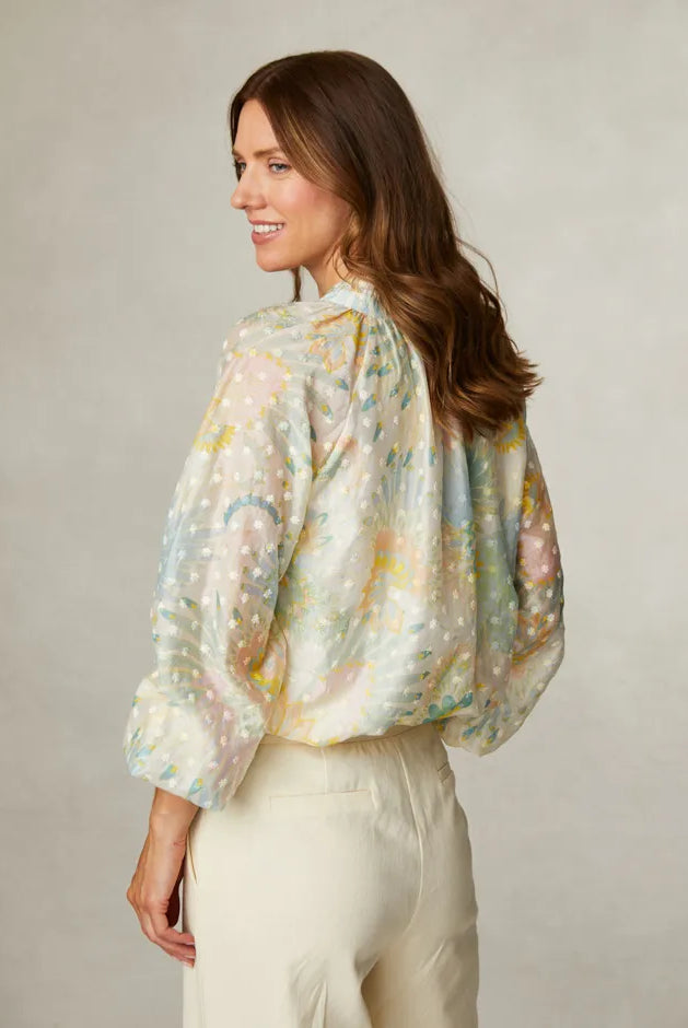 Fee G Violet Soft Floral Print Chiffon Blouse back view