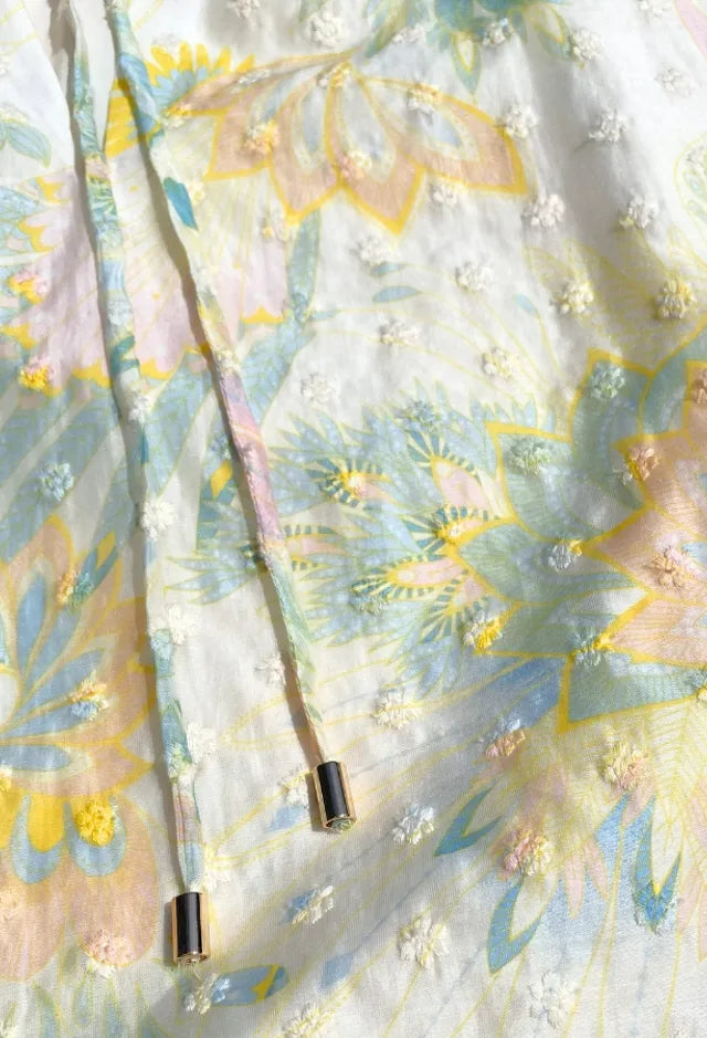 Fee G Violet Soft Floral Print Chiffon Blouse fabric detail