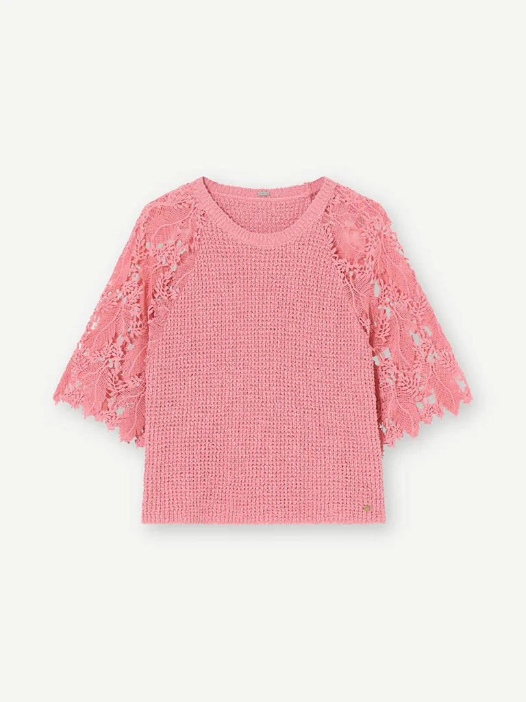 Gustav Pink Knitted Jumper With Lace Sleeve