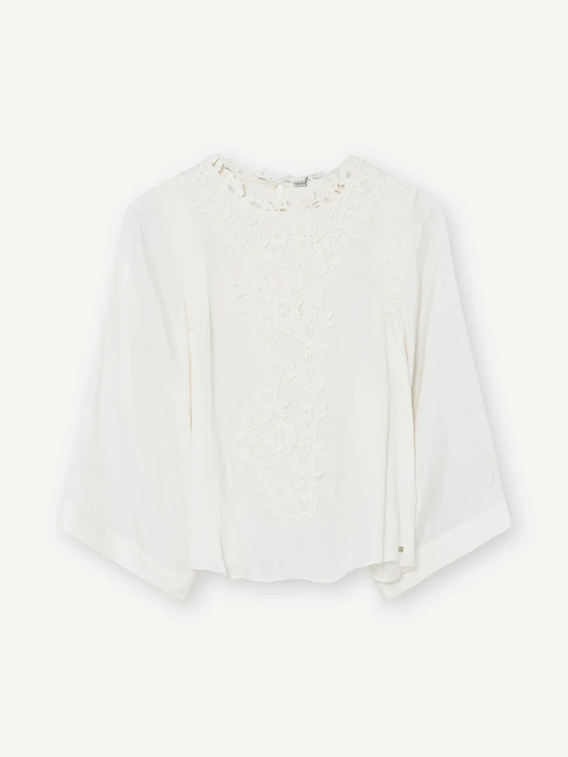 Gustav Judi Cream A-shape Embroidered Lace Front Long Sleeve Top