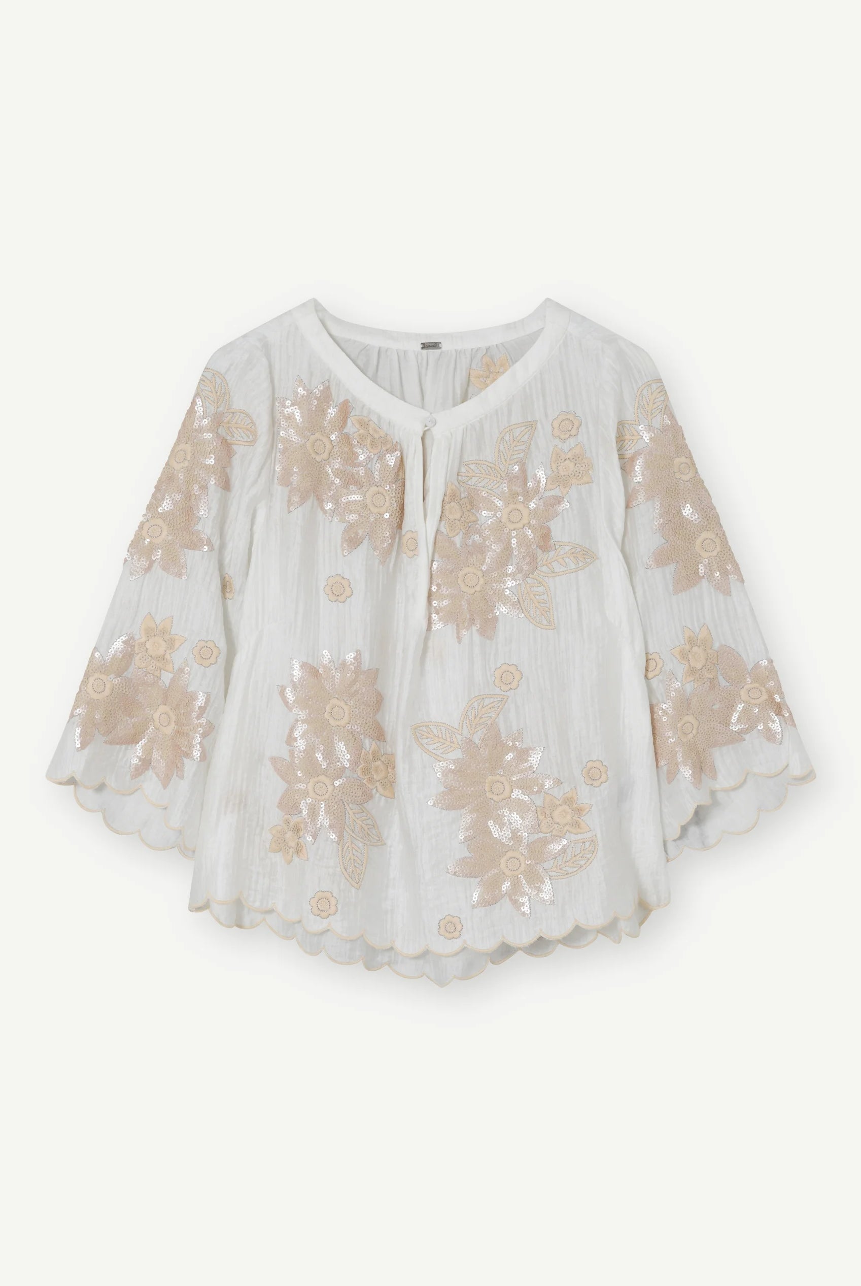 Gustav Mira embroidered sequin detail scalloped hem blouse