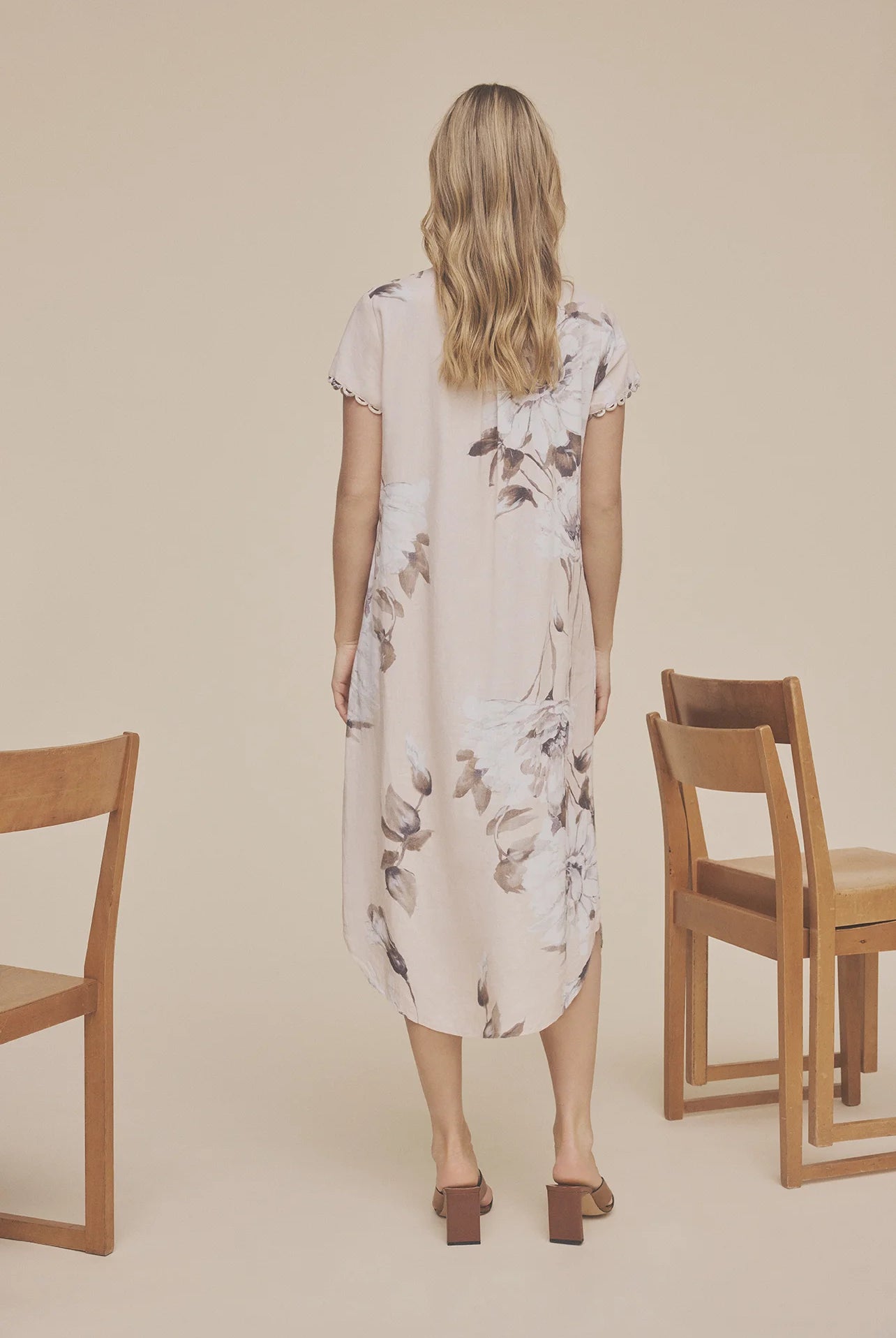 Gustav Madonna beige floral dress back view midi length