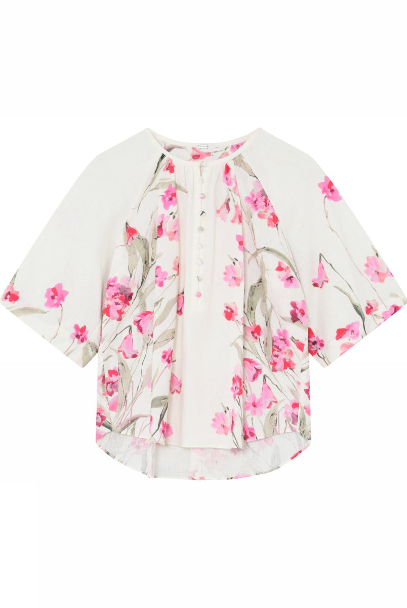Gustav Somaya blossom print linen blend blouse front view