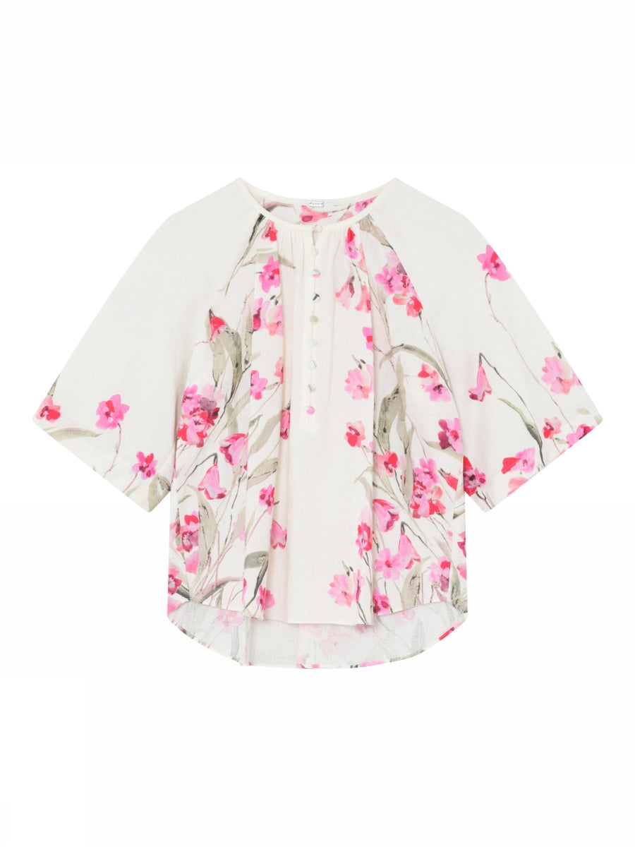 Gustav Somaya blossom print linen blend blouse front view