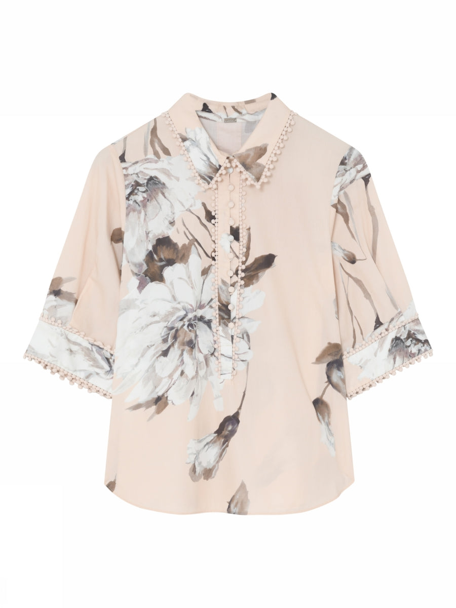 Gustav Bayanna cream floral print cotton shirt front view