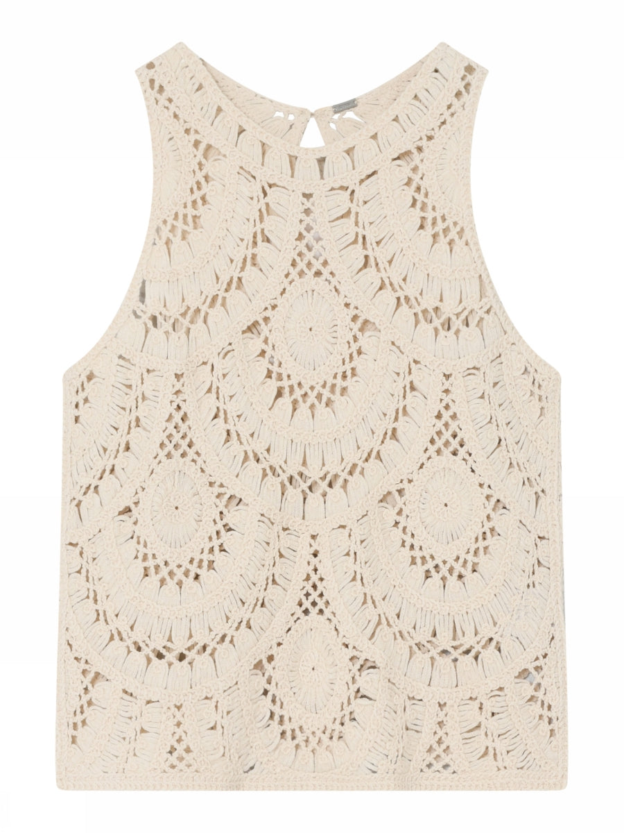 Gustav Lorien sleeveless lace top intricate pattern