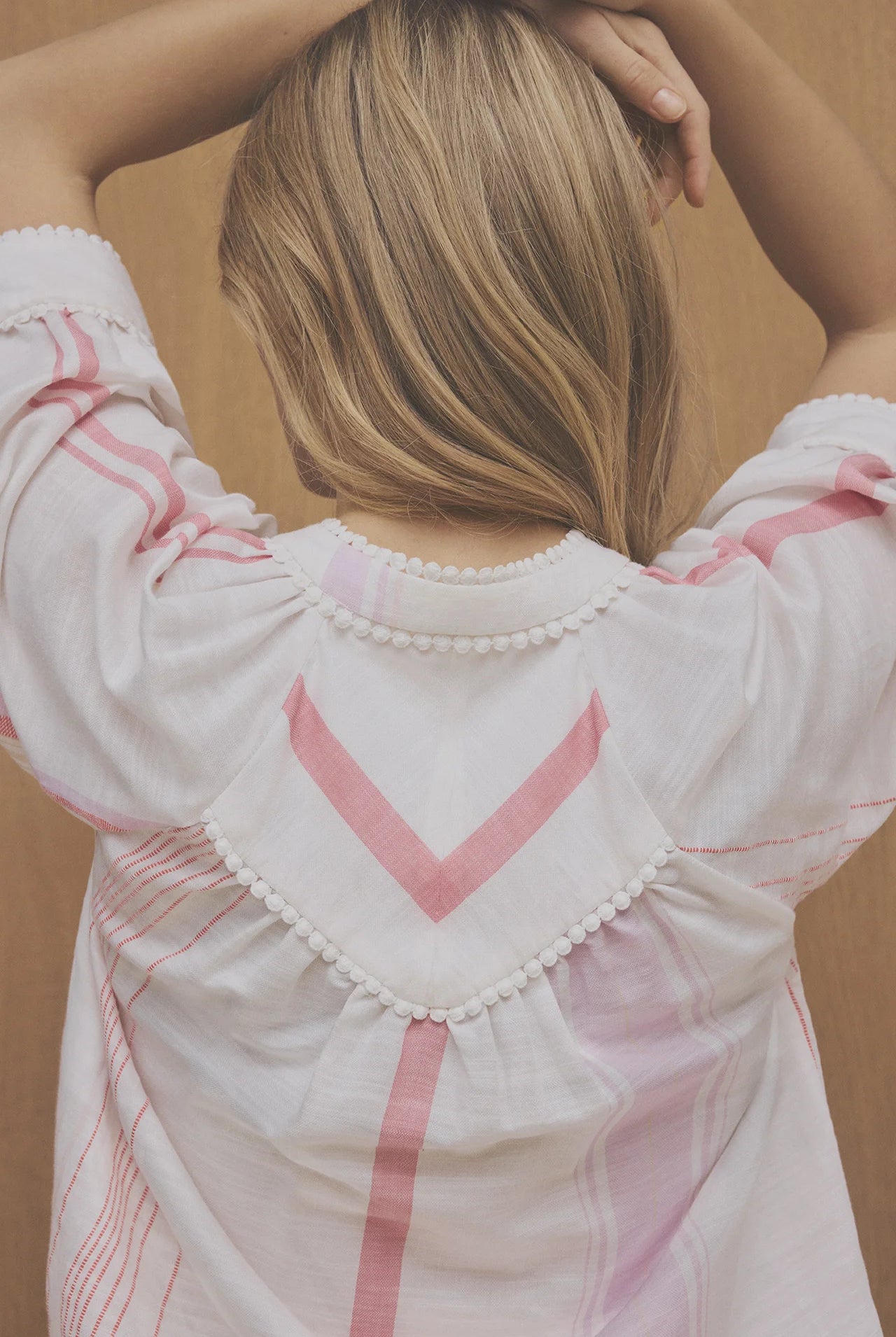 Gustav striped blouse back detail with chevron stripe panel