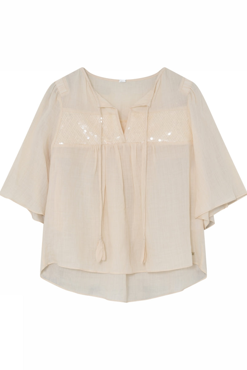 Gustav Neomi cream sequin yoke blouse front view