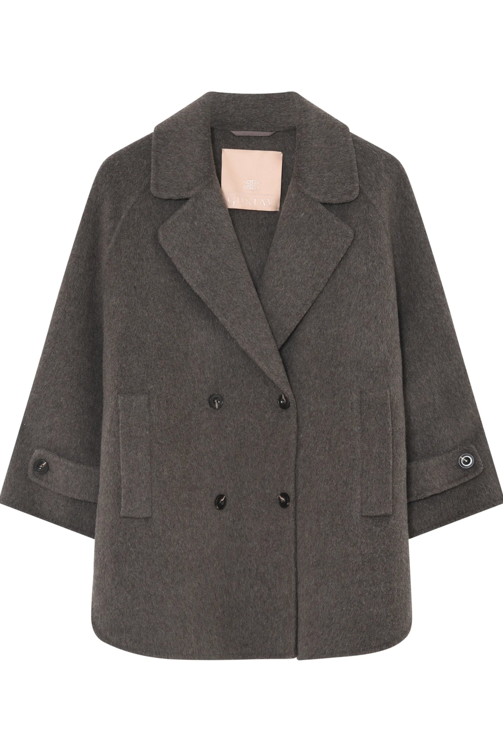 Gustav Verona brown double breasted cape jacket front view