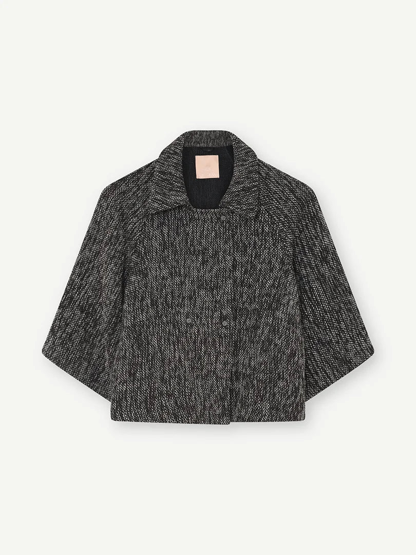 Gustav Nora brown tweed cape jacket with double-breasted front – product view