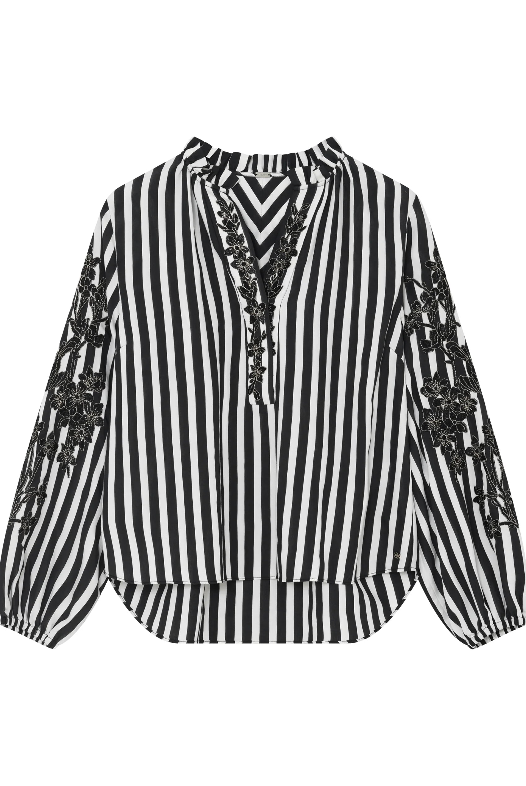 Gustav Annemie black and white striped embroidered blouse front view