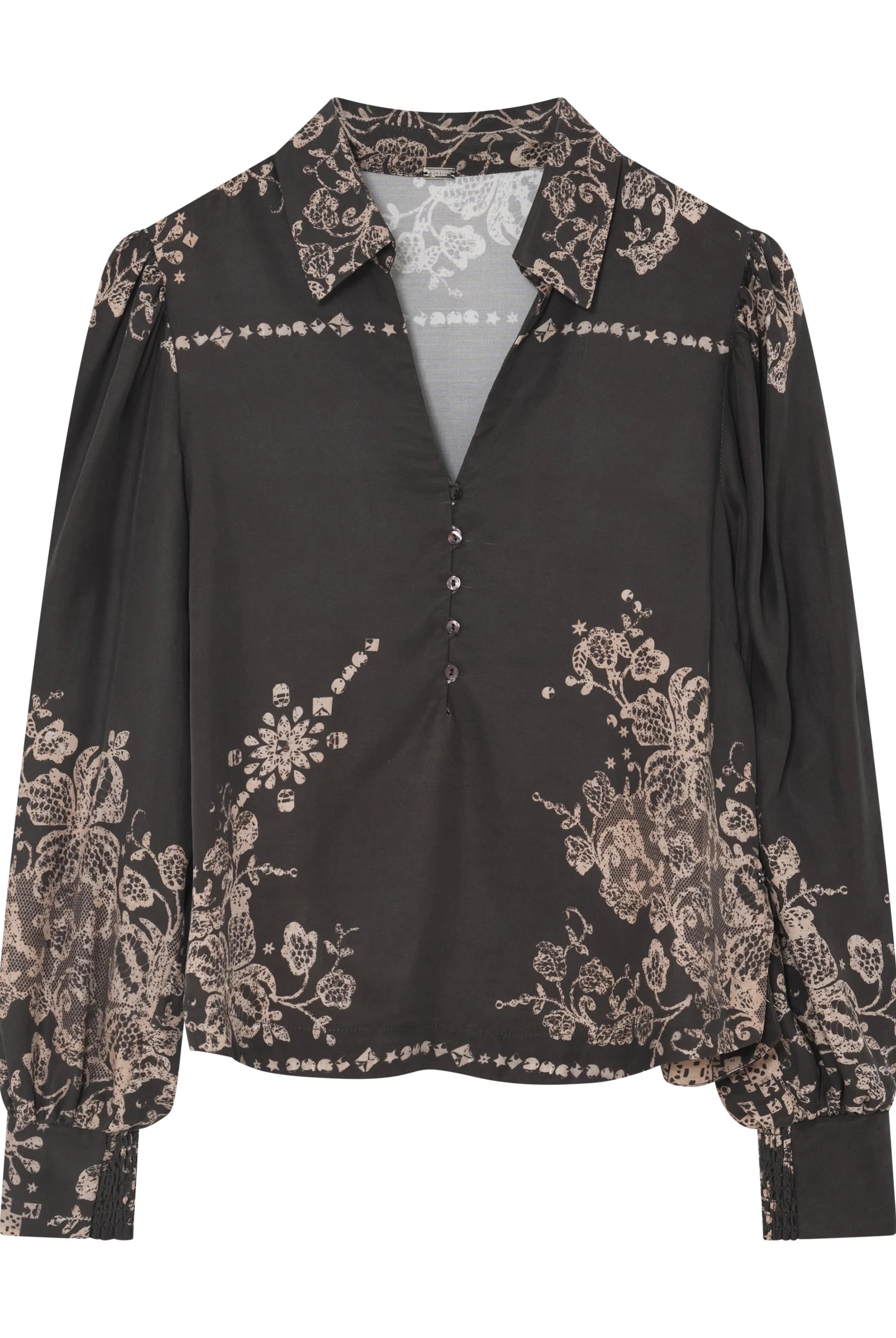 Gustav Madicen After Dark lace print V-neck blouse front view