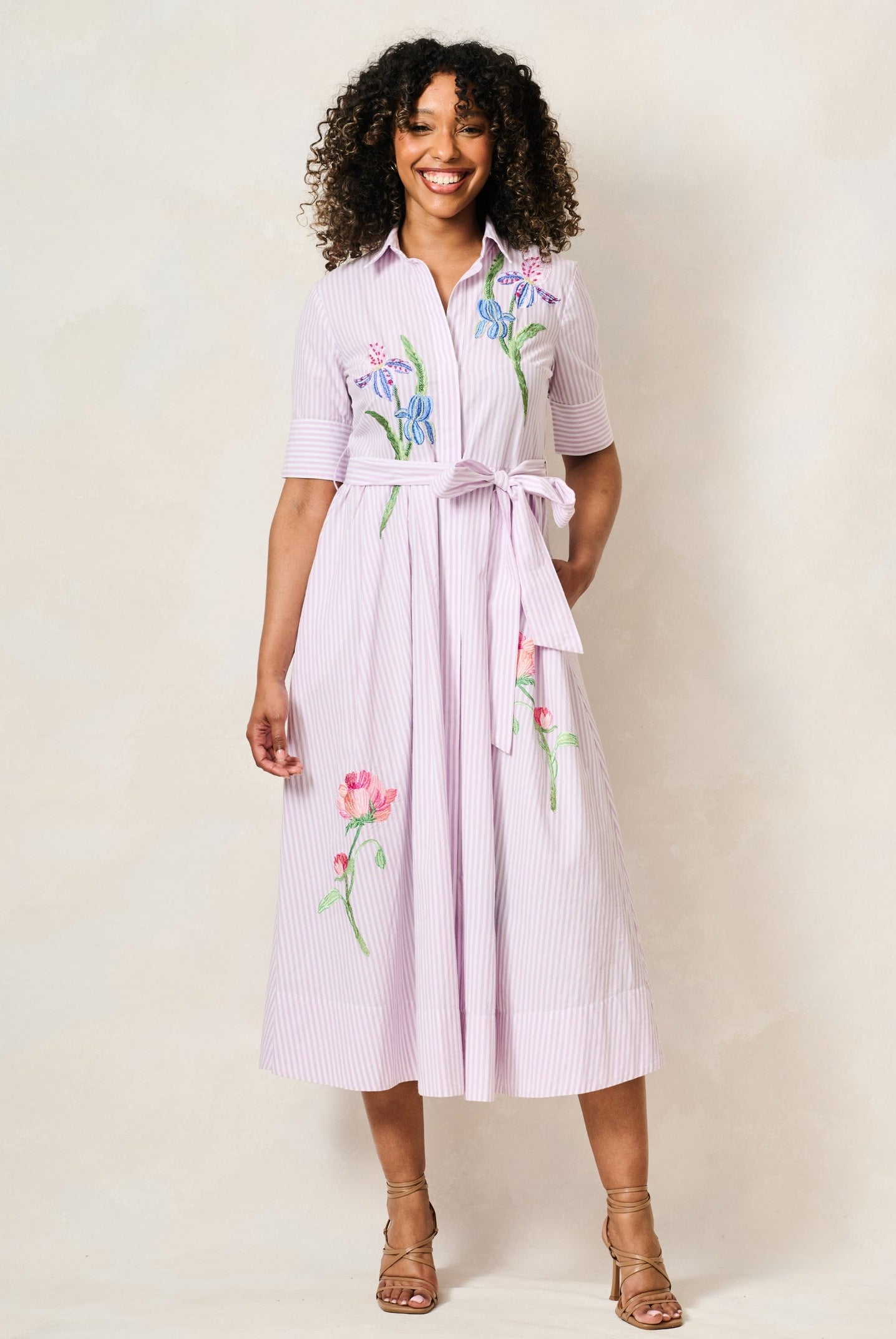 Hope & Ivy Merrin floral embroidered cotton midi dress front view