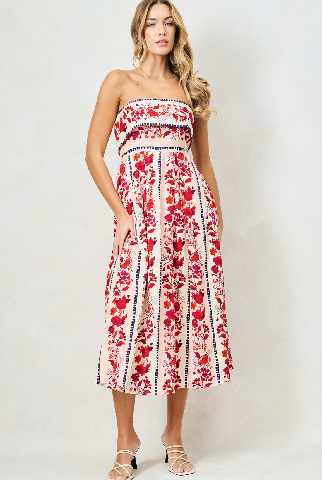 Hope & Ivy Billy bandeau summer dress with floral border print