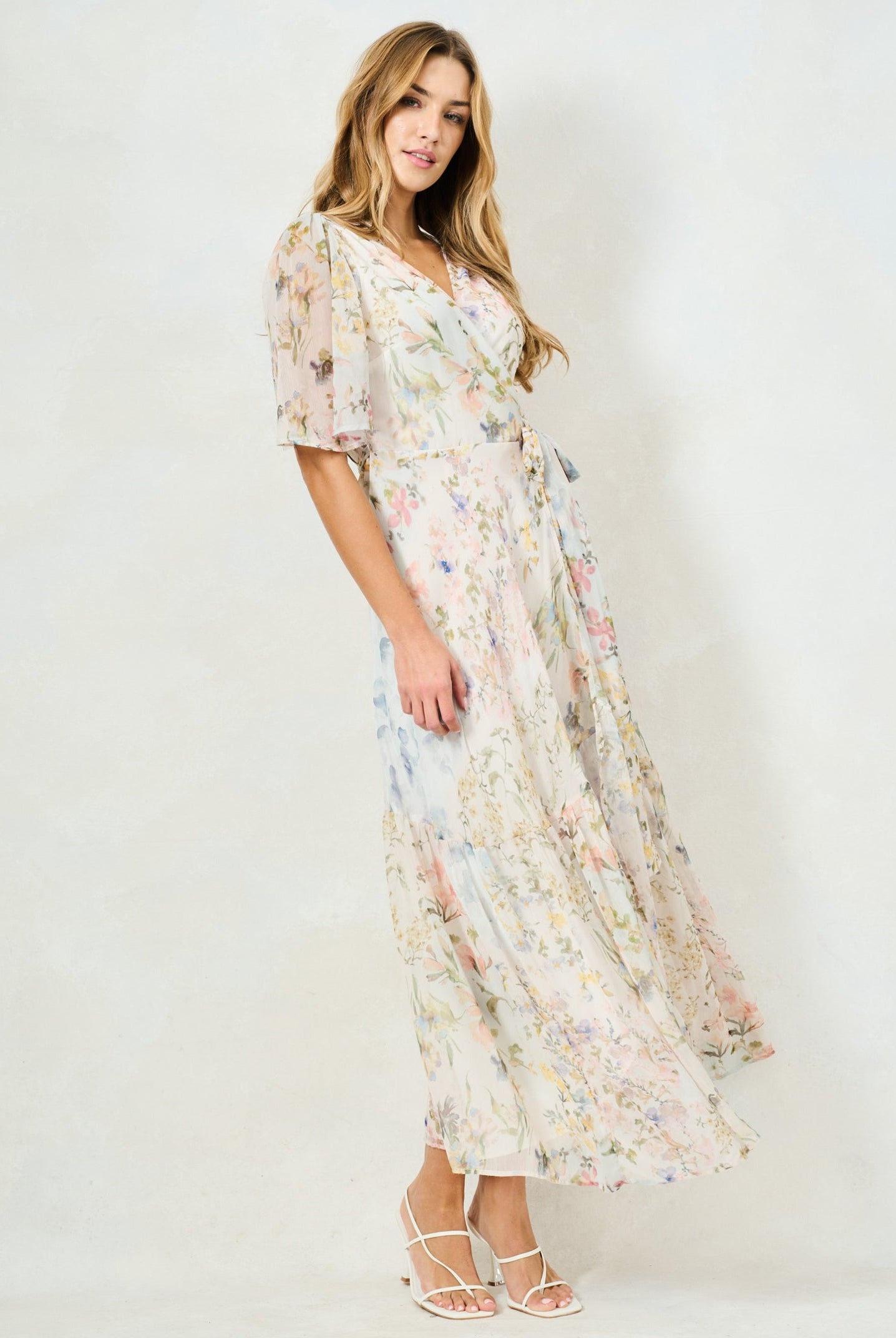 Hope & Ivy Haven pastel floral wedding guest dress
