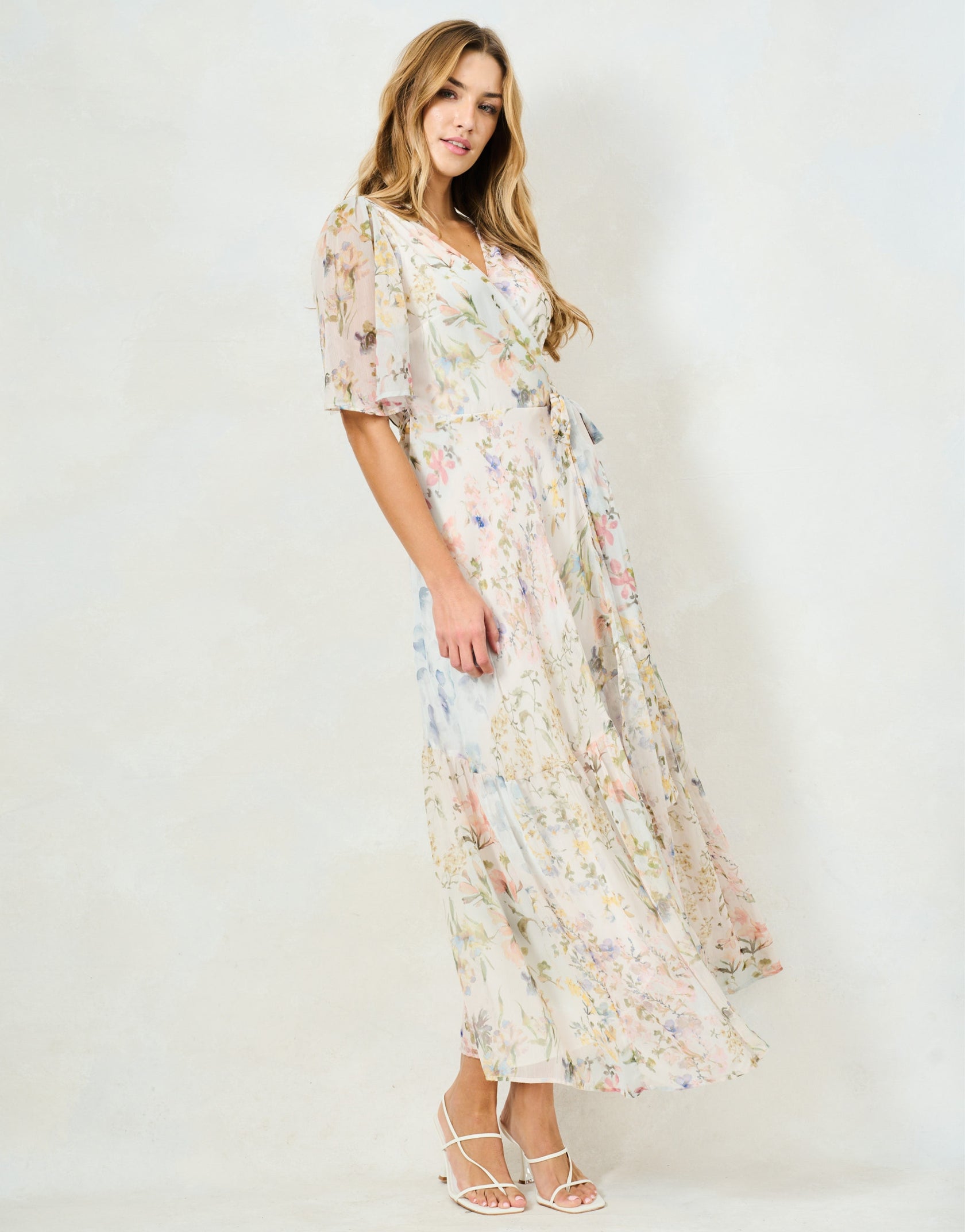 Hope & Ivy Haven pastel floral wedding guest dress