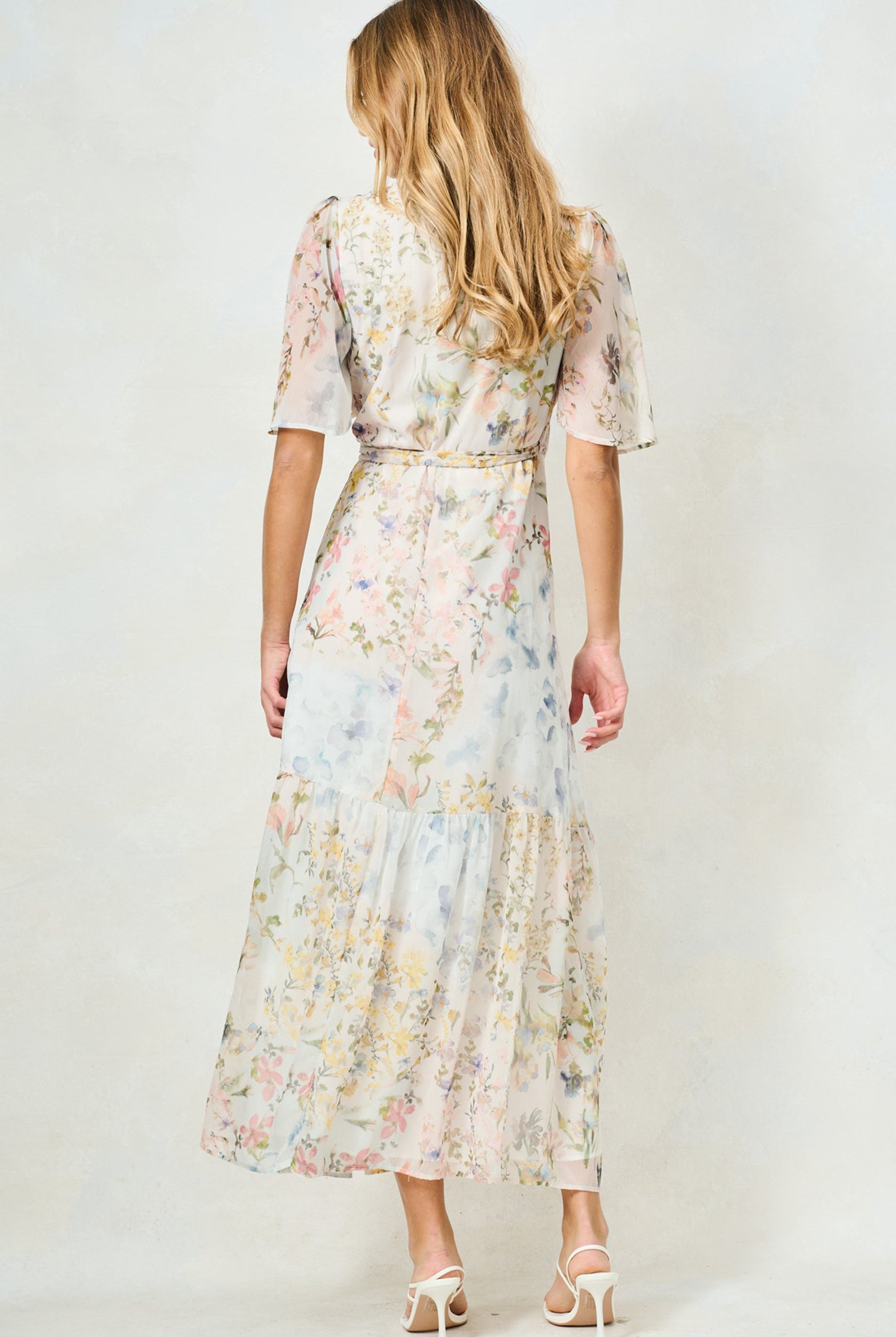 Hope & Ivy Haven cream floral occasion dress back view