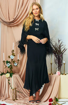 Hope & Ivy Helena midi dress with flutter sleeves and bow detail – front full length