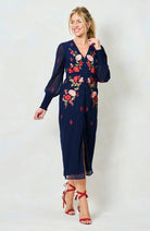 Hope & Ivy Jodie dress with long sleeves and bold floral embroidery