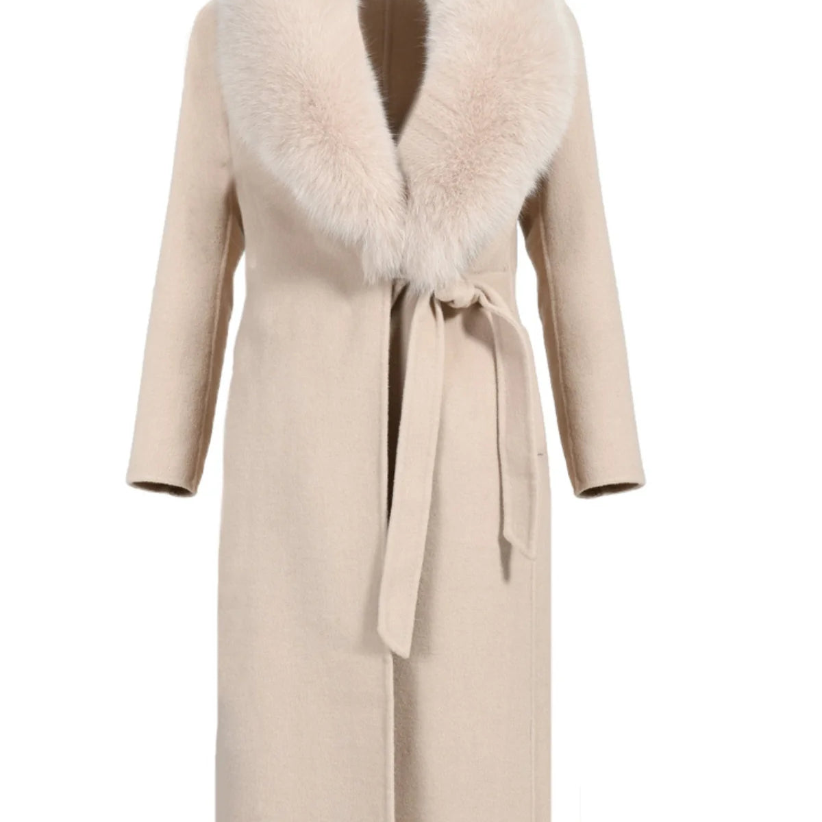 Windsor Belted Faux Fur Wool Coat by Hortons England Elegant Mid Length Coat Ribbon Rouge Boutiques