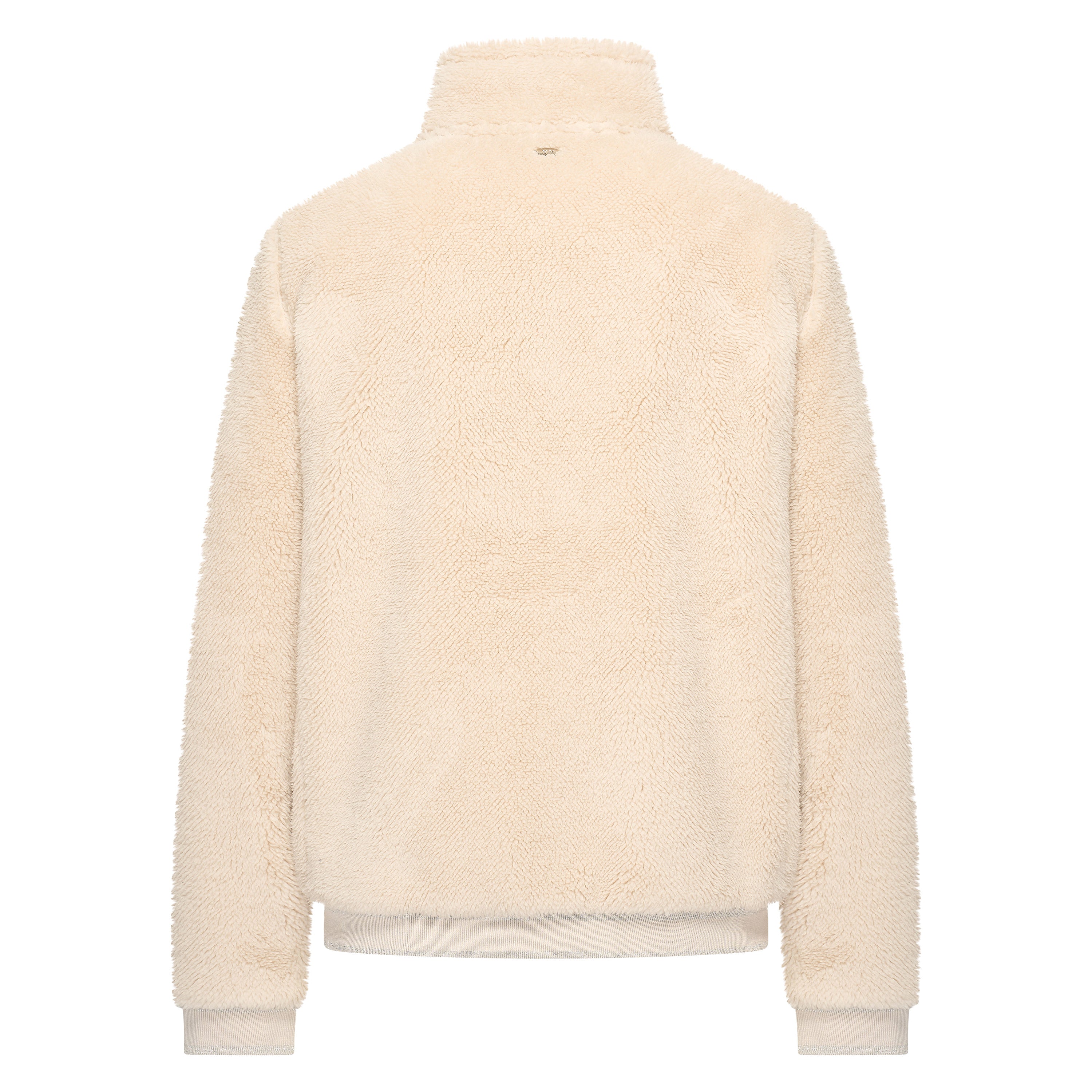 HV Society Deidre women’s fleece cardigan in cream with funnel neck and zip. A modern, versatile outerwear piece for effortless style.