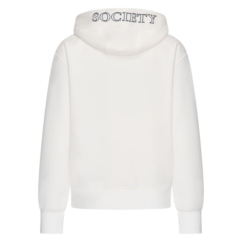 HV Society Jacqueline white hoodie with Society embroidery on hood back view