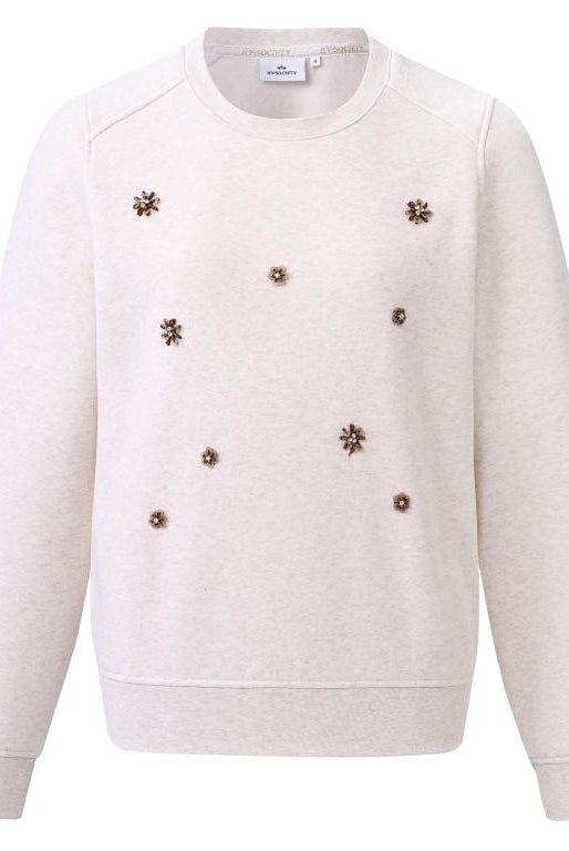 HV Society Adriana winter white embellished crew neck jumper with floral detailing