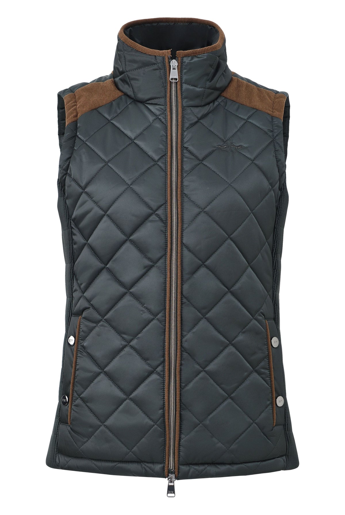 HV Society Isabel Black Forest green diamond quilted gilet – front product view