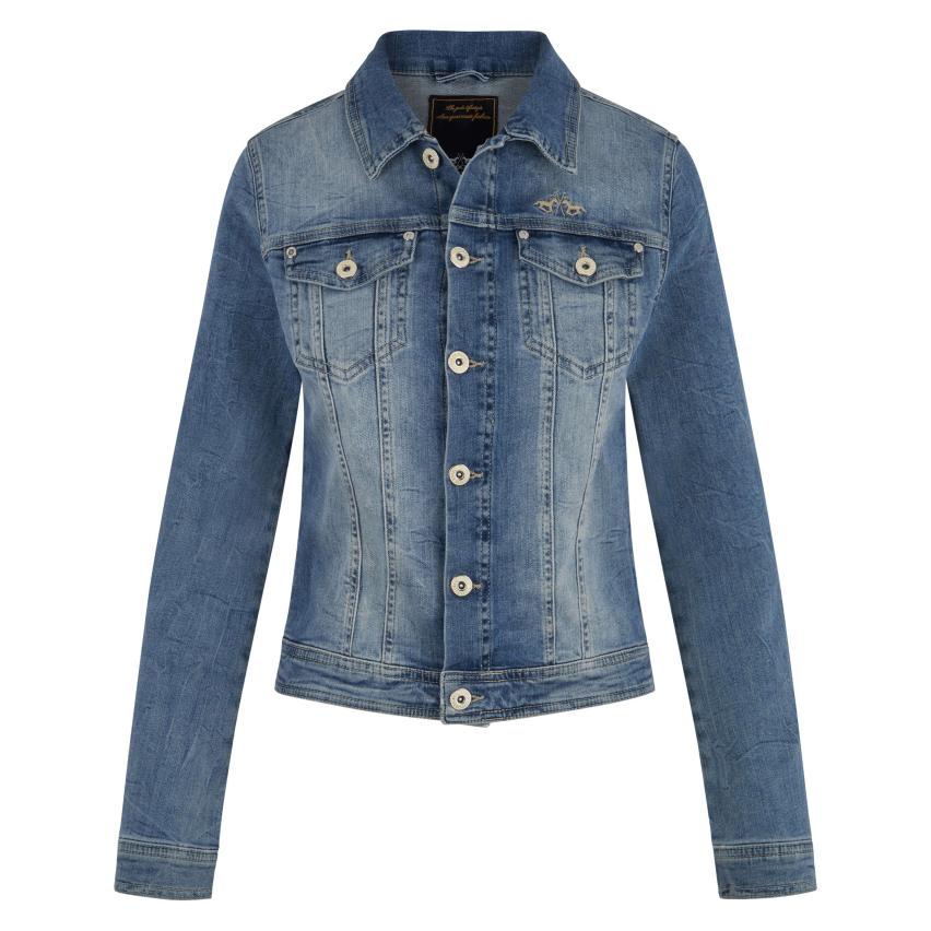 HV Society Aniek Classic Denim Jacket in light wash fitted stretch denim front view