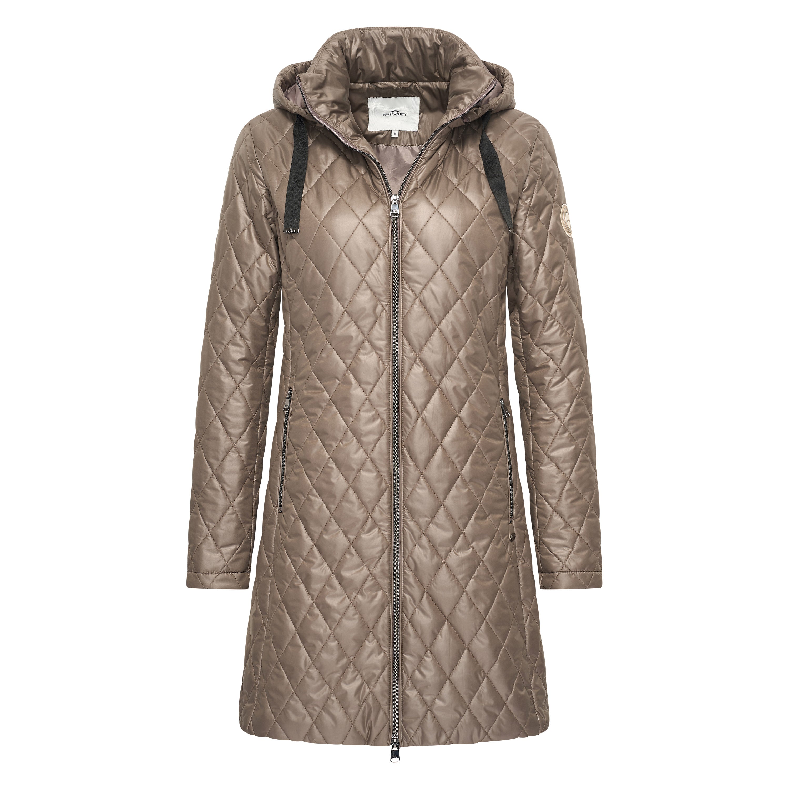 HV Society Alessia quilted coat in taupe with hood and full zip