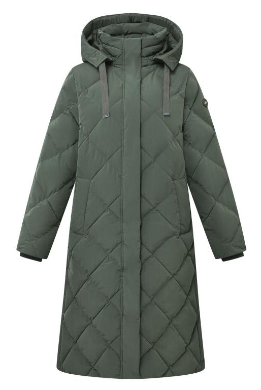 HV Society Jill long green quilted padded coat with hood