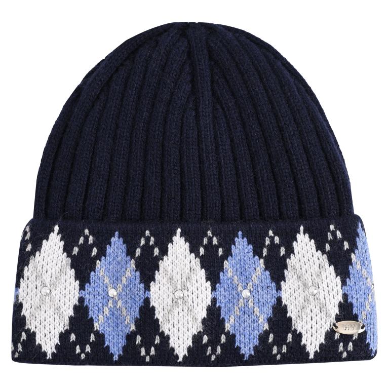 HV Society Judith navy argyle knit beanie hat front view
