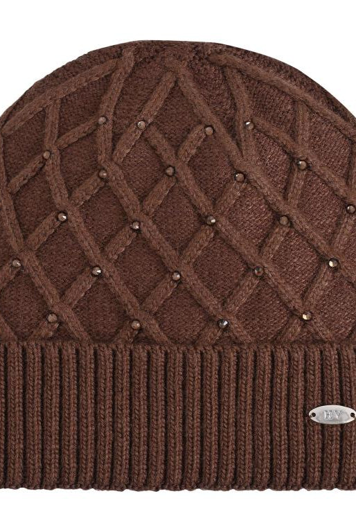 HV Society Juul brown embellished diamond knit beanie hat front view