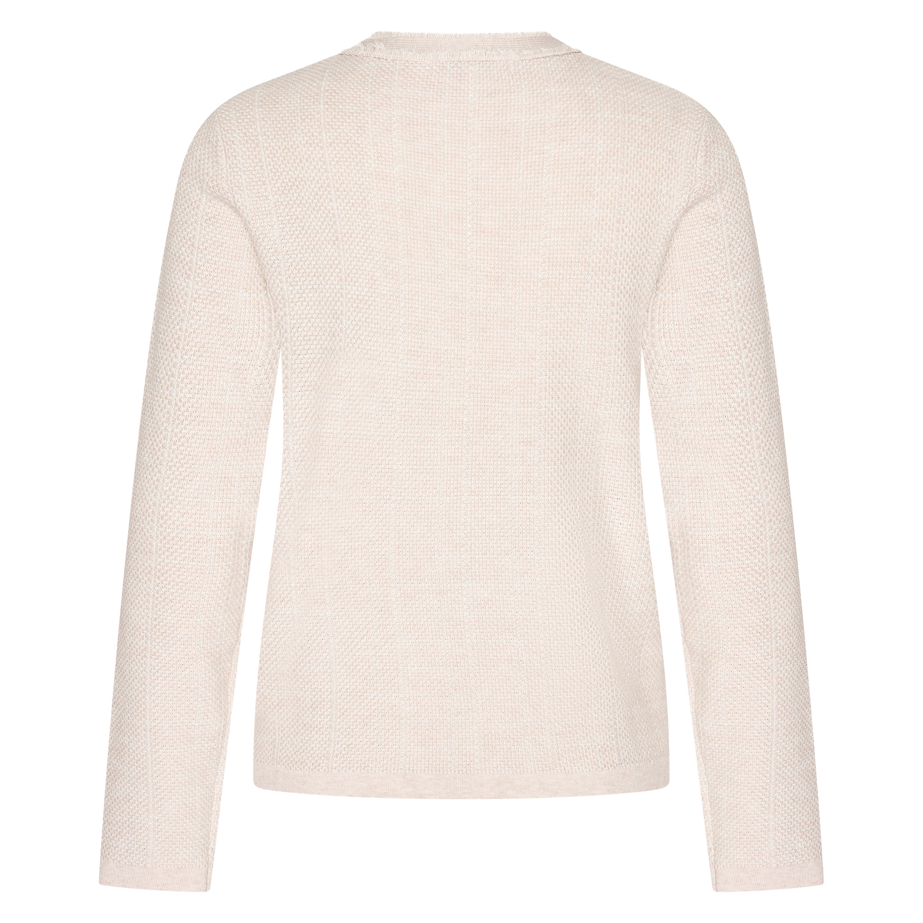 Cream knitted cardigan with metal button closure and fringing by HV Society