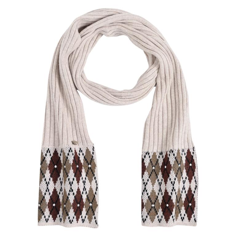 HV Society Jovianne cream argyle knit scarf with brown diamond detail