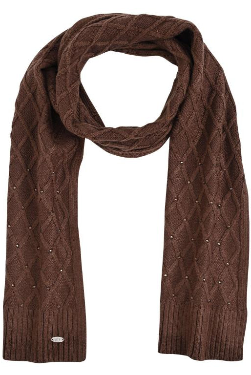 HV Society Justine brown diamond stitch knit scarf front view