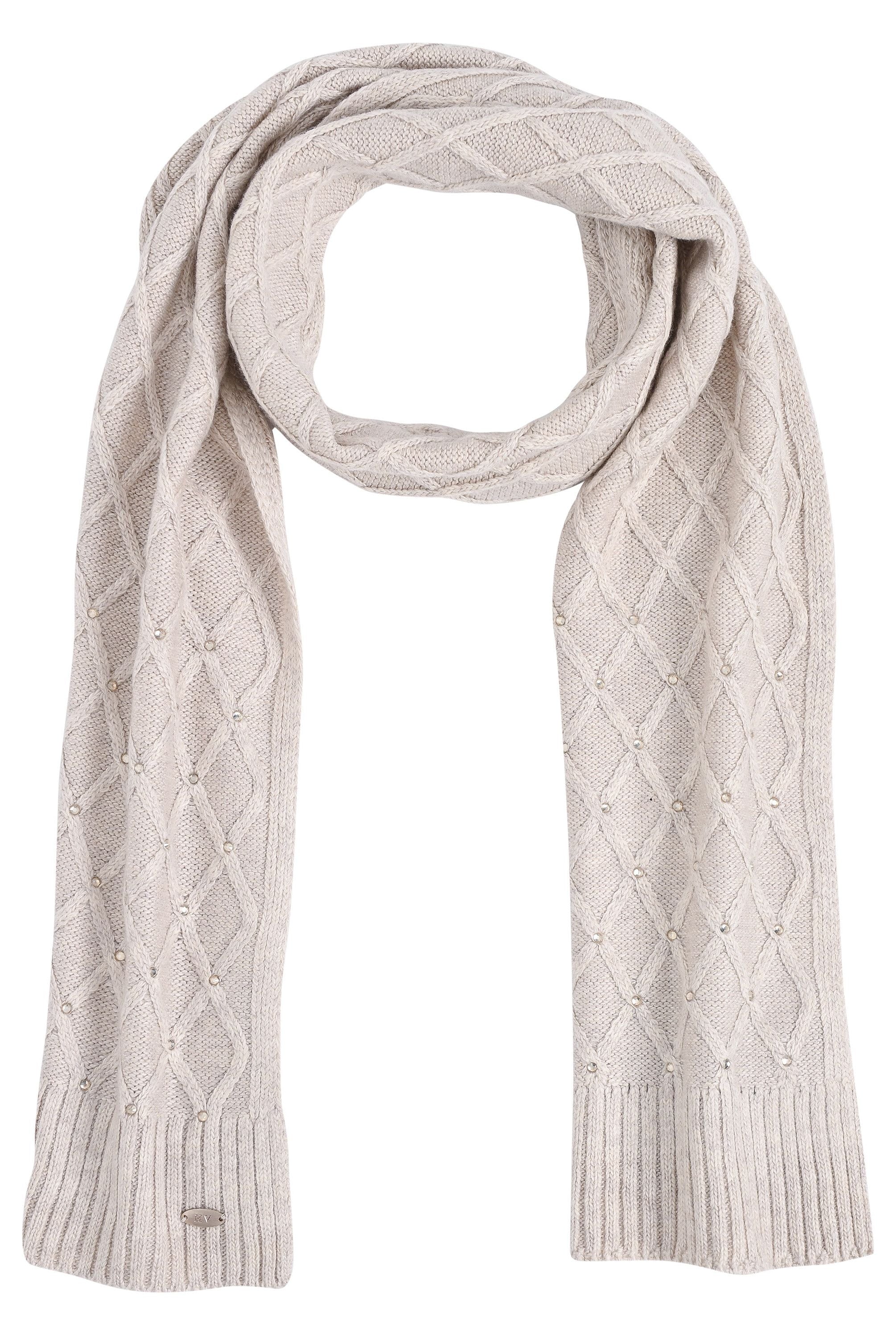 HV Society Justine cream diamond stitch knitted scarf front view
